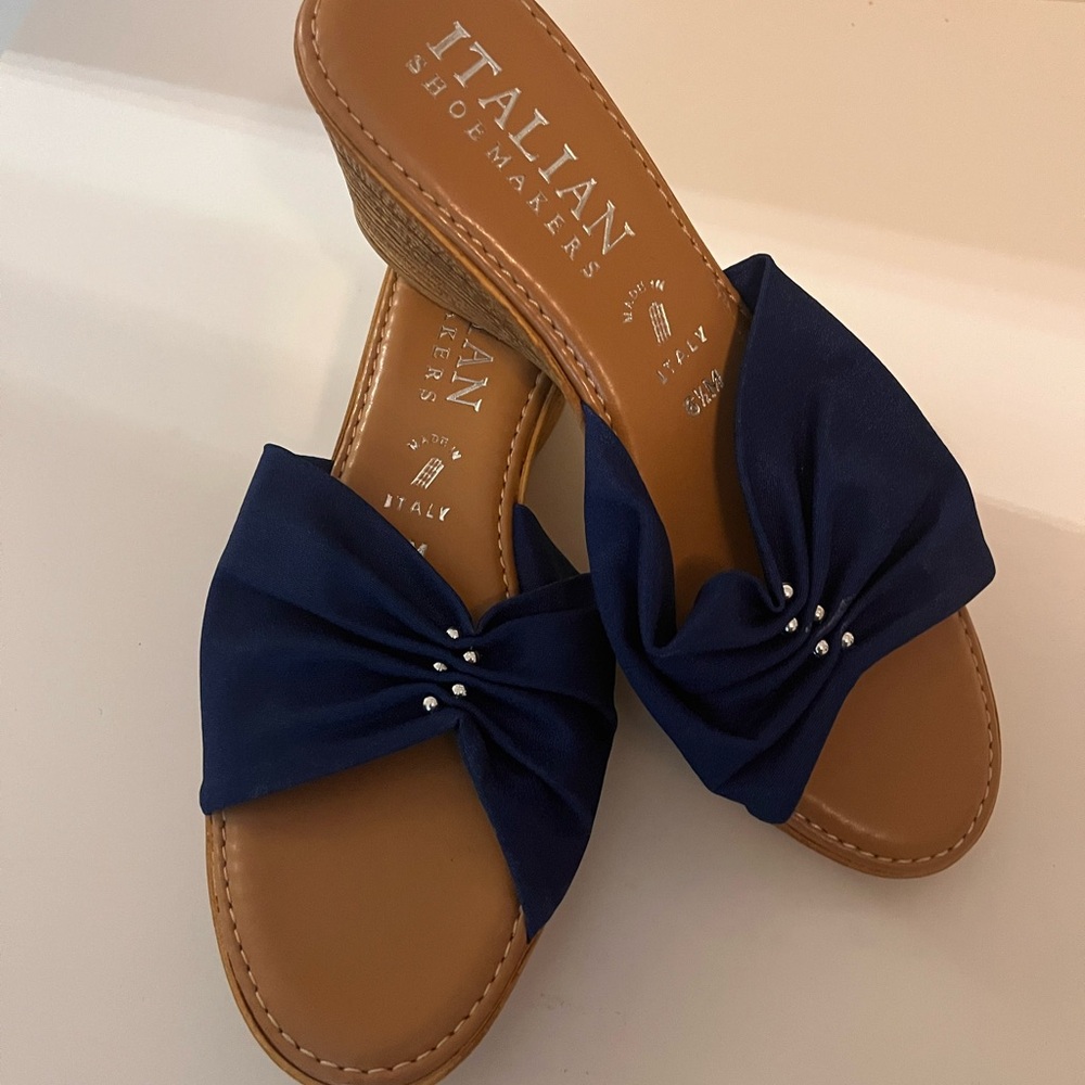 Italian Shoemakers Blue and Brown Wedge Sandals